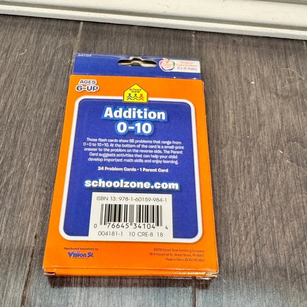 NWT School Zone Addition 0-10 Learning Flash Cards Kids Kindergarten